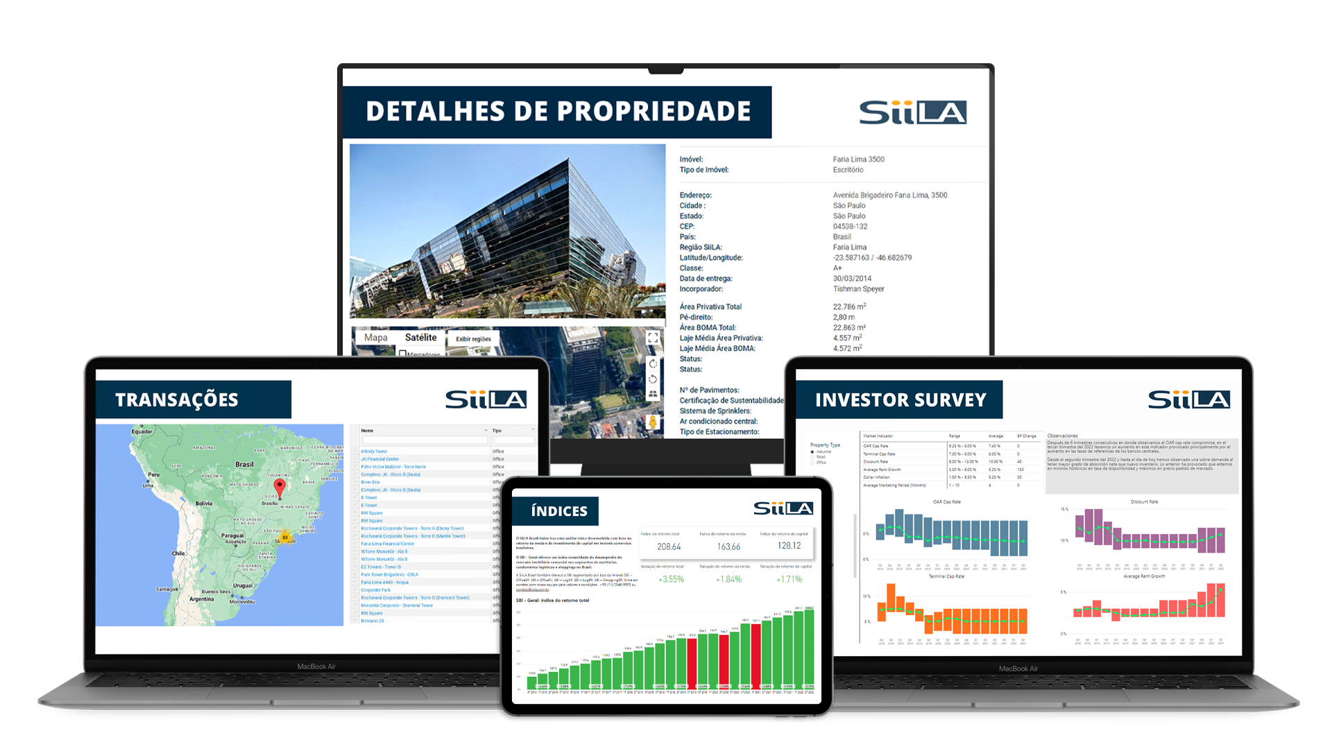 Market Analytics: Dados e Análises Completos de Imóveis Comerciais - Capturas de tela de Transações, Detalhes de Propriedades, Pesquisa de Investidores e Índice
